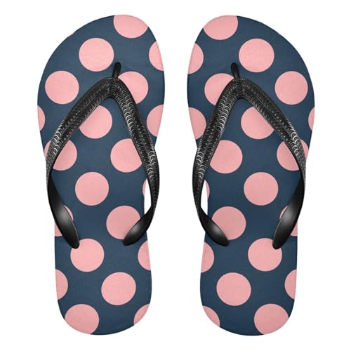 Sinestour Pink Blue Dot Flip Flops for Beach Thong Sandals Anti-slip Lightweight Flat Slippers for Indoor Outdoor House