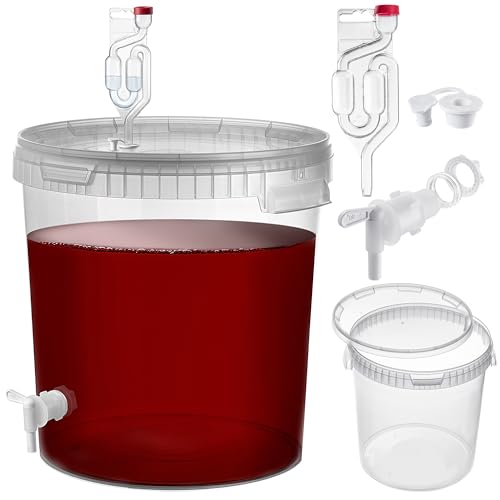 KADAX Gäreimer 33L Set mit Auslaufhahn, Gärröhrchen & Gummistopfen, Gärbehälter aus Kunststoff mit Ablasshahn, Gärspund & Stopfen für Weinherstellung