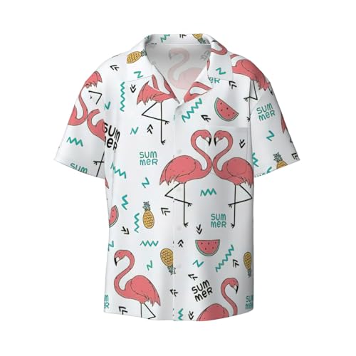 Chemise manches courtes flamant rose homme avec poche vêtement été imprimé tropical boutonné