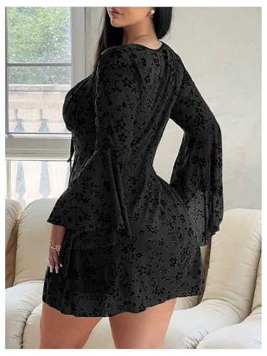 Image of Floerns Women's Plus Size Floral Gothic Dress Flare Long Sleeve Mesh Grunge A Line Dress
