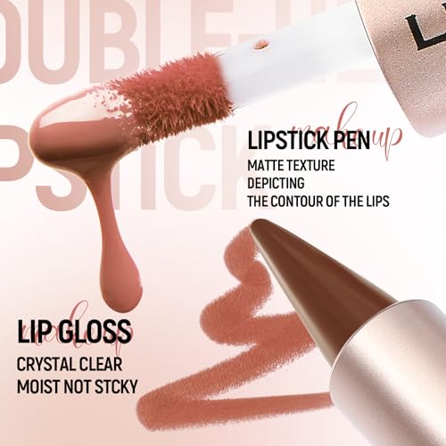 Image of BAISEN DIARY 2-in-1 Double-Ended Matte Lip Liner & Lip Gloss Duo, Classic Red Ombre Lip Combo Pencil, Lip Liner and Lipstick Gloss Set for Defined & Fuller Looking Lips, #02 Classic Red