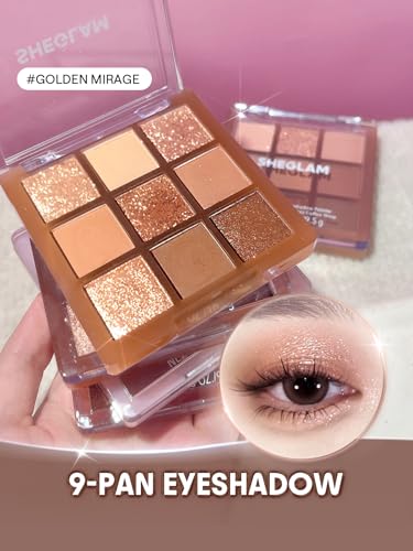 SHEGLAM Eyeshadow Palette 9-Color Ultra-pigmented Shimmer & Matte Shades, Vegan & Cruelty-free-Golden Mirage - Image 5