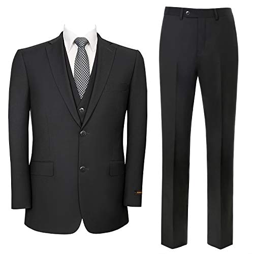 Men‘s 3 Piece Classic Fit Suit Set Two Buttons Solid Jacket Blazer Hidden Expandable Waist Pants & Vest