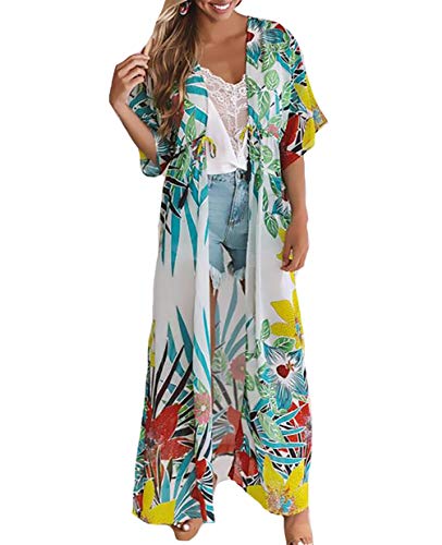 Bestyyou Women's Print Kimono Jacket Cardigan Long Robe Bathing Suit Bikini Swimsuit Cover Up Swimwear (Print Q)