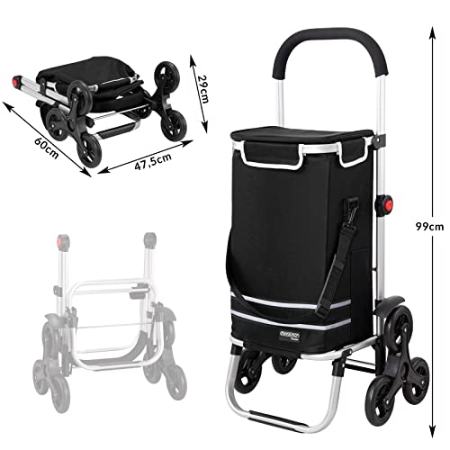MONZANA® 3in1 Einkaufstrolley 56L bis 50 kg klappbar abnehmbare Tasche 6 Rollen Tragegurt Treppensteiger Einkaufswagen Einkaufshilfe Trolley Schwarz Meliert – Bild 8