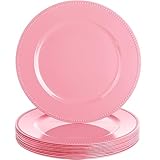Gerrii 12 Pcs Metallic Bead Charger Plates 13 Inch Plastic Round Plates Bulk Wedding Beaded Chargers for Table Party Event Decoration(Pink,Beaded)