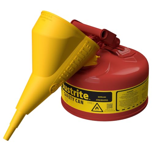 Justrite Type I Gasoline Safety Can, Red Galvanized Steel, Made in the USA