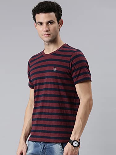 Image of F A S O Men's T-Shirt - Super Soft Combed Cotton Rich Fabric Sporty Striped Design Customized Comfort Fit
