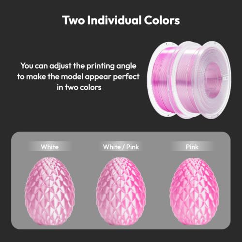 Image of AMOLEN Silk PLA Dual Color 3D Printer Filament Glossy Silk Pink White PLA 1.75mm, Shiny Color Change Filament 3D Printing PLA Filament for Most FDM 3D Printer, 1kg Spool(2.2lbs)