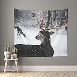 Evealyn Reindeer In The Snow Printed Tapestry Wall Hanging Aesthetic Decoration Tapestry For Bedding