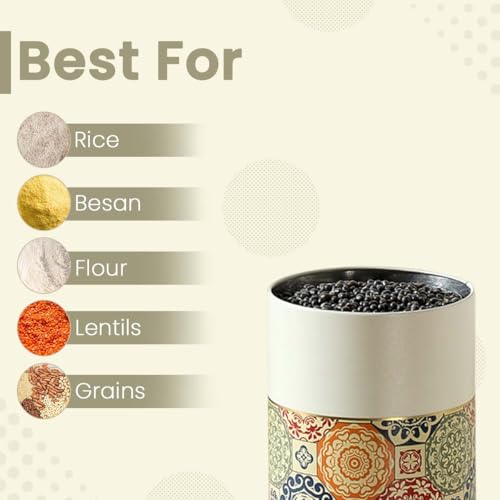 Image of Mandala Collection Airtight Kitchen Container Set| 1400ML- Set of 4| Food Grade Metal Jars for Rice, Atta, Besan & Flour Storage| Vacuum Lid, Rust Resistant| Beige Rangoli Canisters