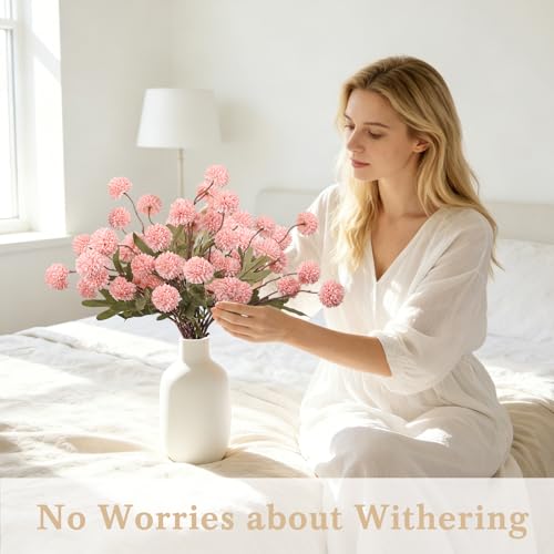 MERRI GLOW 6Pcs Spring Flowers Artificial Fake Flowers Bulbs Silk Faux Chrysanthemums Flores for Indoor Outdoor DIY Bouquets Wedding Centerpieces Home Decoration — view 2