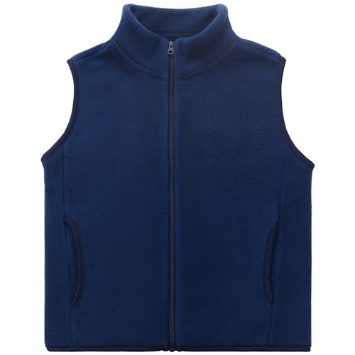 ANIMQUE Niños Pequeños Forro Polar Chaleco Chaqueta Sin Mangas para Adultos Cuello de Pie Cremallera a Prueba de Viento Abrigo Cálido Sólido Padre-Hijo Ropa Exterior Ligera Tops, Azul Marino 110