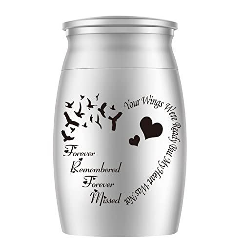 Aluminium Mini Urn - Small Ashes Holder for Family & Loved Ones - Your Wings were Ready, My Heart was not