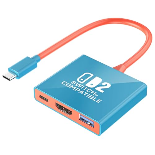 Switch 2 TV Dock pour Nintendo Switch 2 (2025), Switch 2 TV Adaptateur Support 4K/60Hz HDMI 2.0A, Port USB 3.0 PD100W, Compatible avec Switch 2/Switch/OLED...