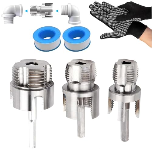 Internal & External Pipe Threading Tool - 1/2 & 3/4& 1 PVC Dual-Function Pipe Threader Cutting Kit - Electric Drill Compatible Threading Tool for Plumbing Projects and Home Repairs