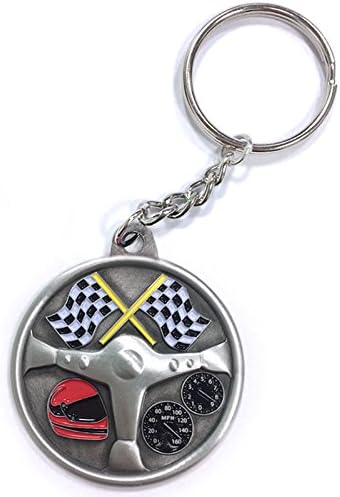 SHOP AWARDS AND GIFTS Auto Racing Car Keys Keyring and Keychain, Dad Husband Boyfriend Birthday Gifts, Antique Pewter,