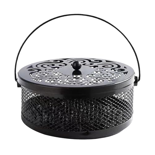 XUQEAYWD Scatola per affumicatura, supporto portatile in metallo per spirali di incenso, decorazione ignifuga, con coperchio del manico, bruciatore in metallo, per soggiorno, picnic, giardino