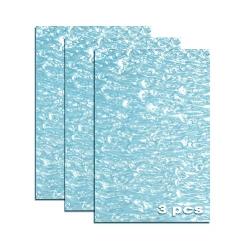 Image of TOEPODO Pearlescent Ripple Cast Acrylic Sheets 1 /8inch Thick Marble Acrylic Sheets for Laser Cutting Plexiglass Sheets for Art Design DIY Crafts Home Deco (3, Water Blue, 8x12 Inch)