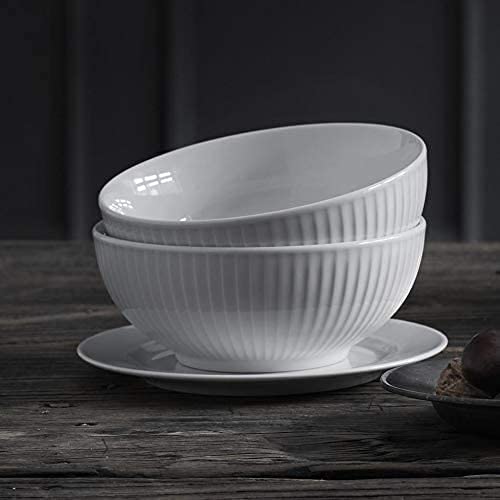 Pillivuyt, Plissé White Porcelain Individual Salad/Cereal Bowl, 6 Inches Diameter, 14 Oz (2)
