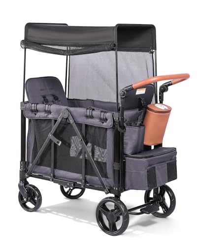 Wagon Stroller for 2 Kids with Insulated Snack Pack Foldable All-Terrain Wagon Stroller, 5-Point...