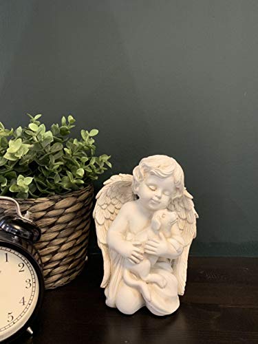 Realideas 7" Resin Angel With Dog Statue Pet Dog Memorial Sculpture Indoor Outdoor Home Garden Guardian Rememberance Puppy Figurine #TOP2