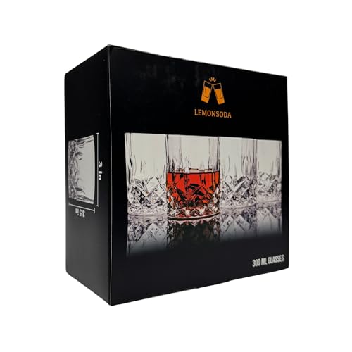 LEMONSODA Premium Crystal Cut Rocks Glasses - 10oz Set of 4 - Lead-Free Crystal Glass Tumbler For Drinking Old Fashioneds, Bourbon, Scotch, Cognac - Housewarming Gift Box Included