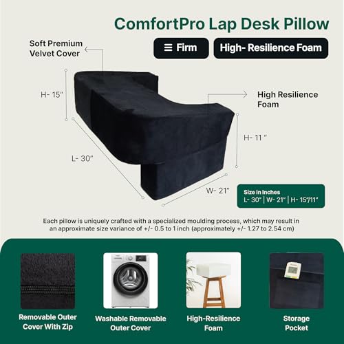 Image of The White Willow Wedge Pillow & Lapdesk Combo for Laptops, Study, Reading & Gaming - Adjustable Wedge with Headrest for Back Support, Arm Rest & Lap Desk Pillow - Black