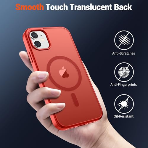 Image of SUPFINE Magnetic for iPhone 11 Phone Case (Compatible with MagSafe) (Military Grade Drop Protection) Slim Translucent Matte Shockproof Phone Cover,Red