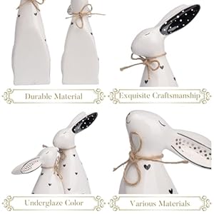 Valery madelyn easter decorations for home 2pcs ceramic white bunny statues figurine for spring easter gift tiered tray shelf table centerpieces decorations for indoor or garden decor 63inch  urban country home decor