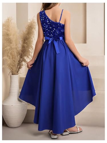 Floerns Girl's Sequin Dress One Shoulder Formal Pageant Prom High Low Hem A Line Long Dresses3