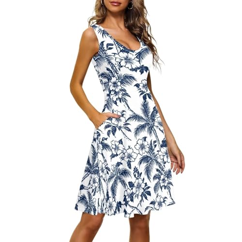 Image of Women Stylish Tank Dresses Sleeveless Round Neck Midi Casual Dress with Pocket for Summer