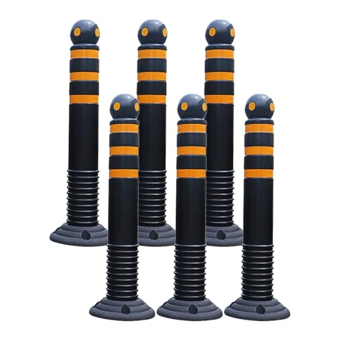 LYDBMYT Safety Bollard Safety Barrier Bollard for Driveways, Heavy Solid Rubber Base, with Anchor Bolts & Reflective Tape, for Road Construction Work/Traffic Crowd Control(6PCS - Black)