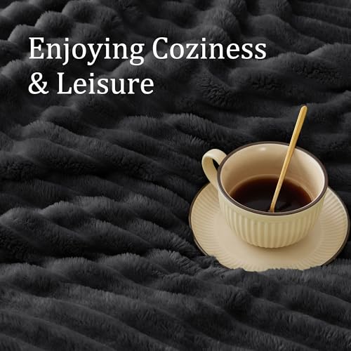 Image of BEDELITE Ribbed Twin Blanket for Couch & Bed, Black, 60 inchx80 inch