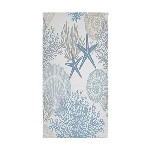 Shustary 2 Pack Beach Theme Hand Towels For Bathroom,Coastal Blue Grey Starfish Seashell Coral Ocean Marine Soft Absorbent Kitchen Towels Decorative Hand Bath Towels For Shower,Face,Gym,Spa 14"X28" #TOP5