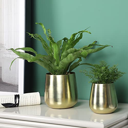 Mygift Modern Brass Brushed Metal Vase With Tapered Top, Cylindrical Planter Indoor Plant Pot, Set Of 2 - Handmade In India #TOP1