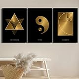 LTjiajuypd Impression sur toile décorative HD, symbole yin et yang doré et noir, style nordique, pour décoration de chambre et de maison (30 x 50 cm, 3 pièces)