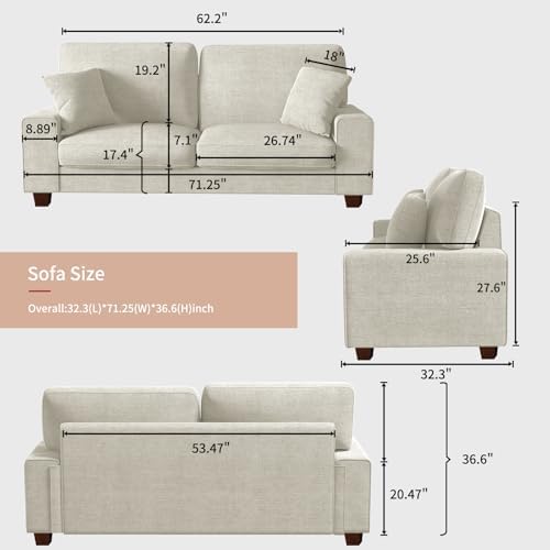 DOPEDIO 71.25" Chenille Loveseat Sofa, Beige, Modern Couch for Living Room - 1