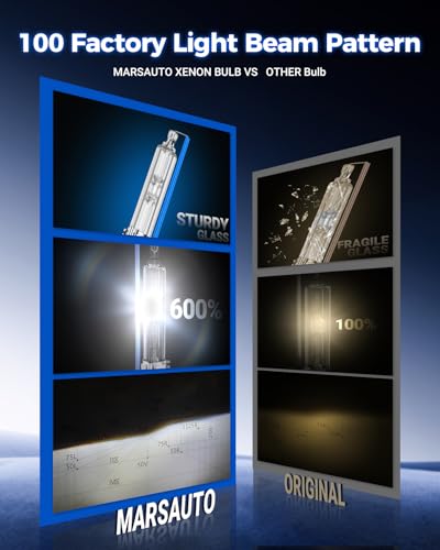 Image of Marsauto D1S HID Bulbs, 6000K Cold White 66144 66140 85140 85415 Xenon Bulb Replacement, Plug-and-Play 5 Years Lifespan, IP67 Waterproof Design, Up to 600% Brightness, Pack of 2