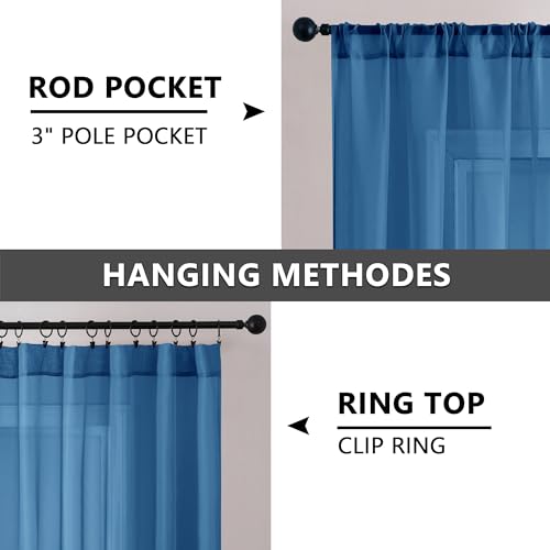 Tollpiz SDTLLCLBLUE3030 Classic Blue Sheer Tier Curtain Kitchen Curtains Tier Rod Pocket Half Window Treatment Drapes Light Filtering Voile thumb #4