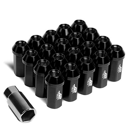 Image of J2 Engineering 7075 Aluminum Black M12 x 1.5 20Pcs L: 50mm Close-End Lug Nuts w /Adapter