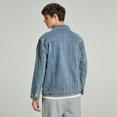 Image of Denim Jacket Men Vintage Autumn and Winter Tops Mens Denim Trucker Jacket