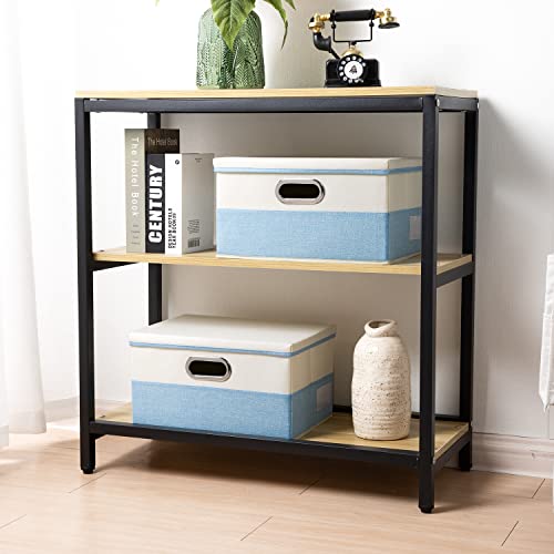 Image of PRANDOM Collapsible Storage Bin with Lid [3-Pack] Fabric Foldable Storage Box Organizer Container Basket Cube with Cover for Home Bedroom Closet Office Nursery Blue&Cream(14.9x9.8x9.8)