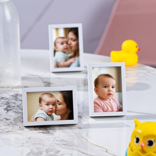 Winlor Kleine Bilderrahmen, Mini-Babyfotorahmen, 2x3 Zoll, 6er-Set, für Tischdekoration, Polaroid-Bilderrahmen mit weichem Magneten, niedliche Kühlschrankmagnete, weiß
