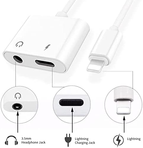 Flechazo 2 in 1 Headphone Adapter for iPhone, 3.5mm Jack AUX Audio + Lightning Charging Adapter Cable Splitter Compatible with iPhone 13/12/11/XR/XS/SE/8 PLUS/7 Support All iOS System