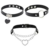 G/S Collier Ras du Cou en Cuir PU Collier Ras de Cou Punk pour Femme Collier Ras du Cou Gothique avec Chaîne Collier Ras du Cou en Alliage Réglable pour Concerts, Danses et Fêtes 3 Pièces (Noir)