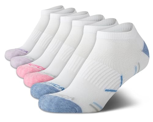 Image of Nautica Womens No Show Socks Moisture Wicking Athletic Low Cut Socks 6 Pack | Moisture Wicking Dri-Motion Fabric, Cushioned Key Areas, Banded Arch Support, No Show Low Cut, Shoe Size 4-10