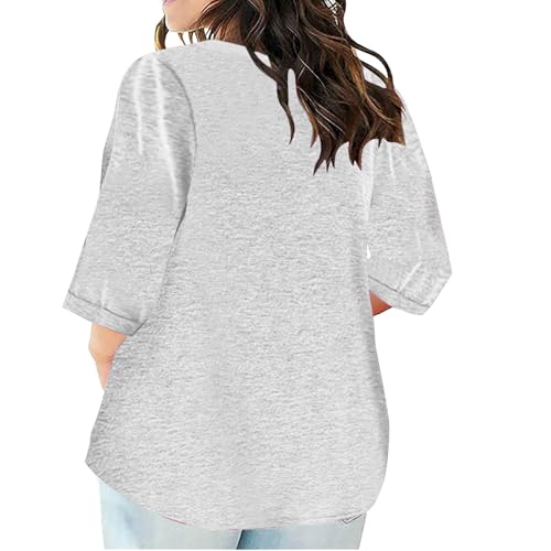 Womens Tshirts Cotton Loose Fit V Neck Three Quarter Sleeve Blouses Comfortable Plus Size Lounge Top for Teen Girls3
