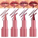 Jolilab 4Pcs 2 in 1 Lip Liner Lipstick Set, Gradient Matte Nude Velvet Lip Liner Pencil High Pigmented Long Lasting Natural Smooth Lip Makeup Easy-to-Use Crayon Form and Cone Tip（03+04+05+06.）