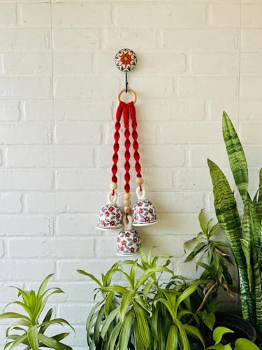 Image of RHD Bring Harmony Home - with The Soothing Chime of Macrame Symphony Ceramic Bells! inch Set of 3 Ceramic Hanging Bells Large Size(5 inches) with Hooks for Wall,Home, Garden Decor